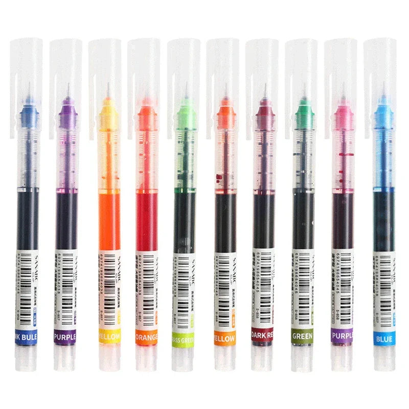 10Pcs Needle-Type Gel Pens – 0.5mm Liquid Ballpoint Pens for School, Office & Creative Writing