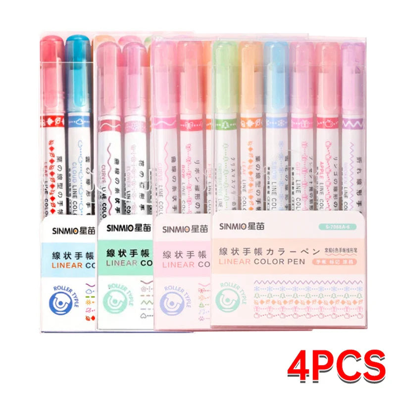 6Pcs/Set Flower Shape Outline Pens Highlighter Marker Curve Roller Tip Pen Cute Stationery Kawaii Graffiti School Acsesories