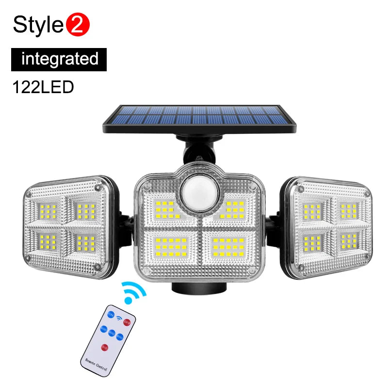 1-Pack Outdoor Motion Sensor Solar Light – 4-Head 122 LED Flood Lamp with 270° Coverage, 3000 Lumens & Solar Power