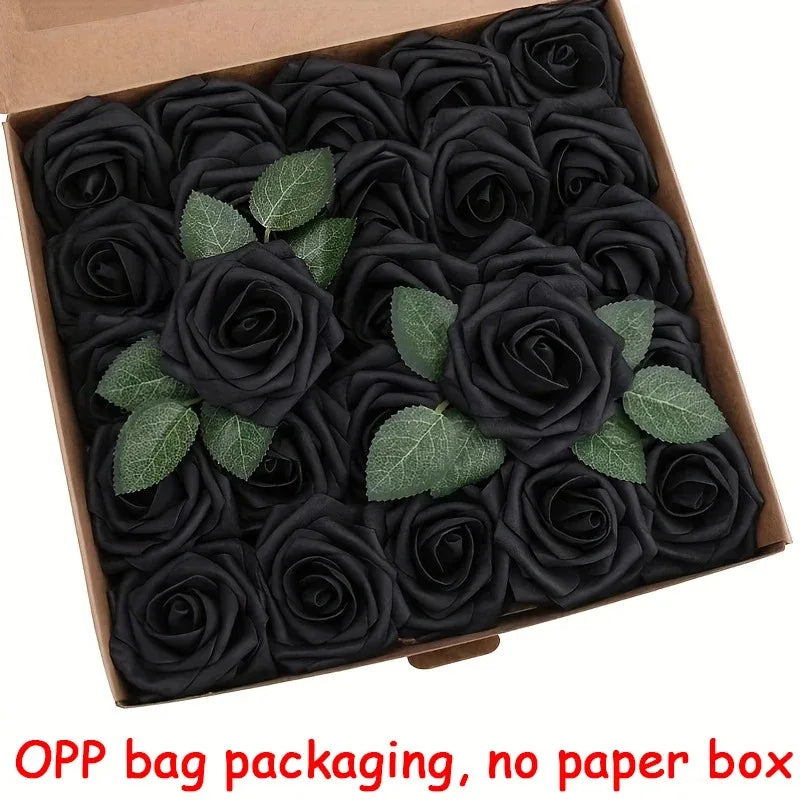 25Pcs Milk White Artificial Rose Flowers – Silk Fake Flower Stems for DIY Wedding Bouquets & Home Decor