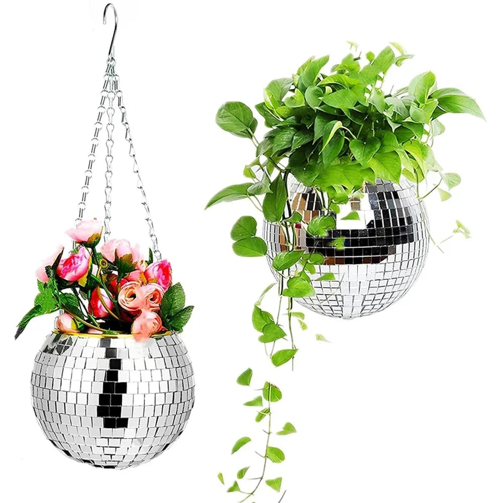 10/15/20CM Basket Disco Ball Hanging Planter Indoor Wall Hanging Creative Green Flower Pot Garden Decoration Gardening Hanging
