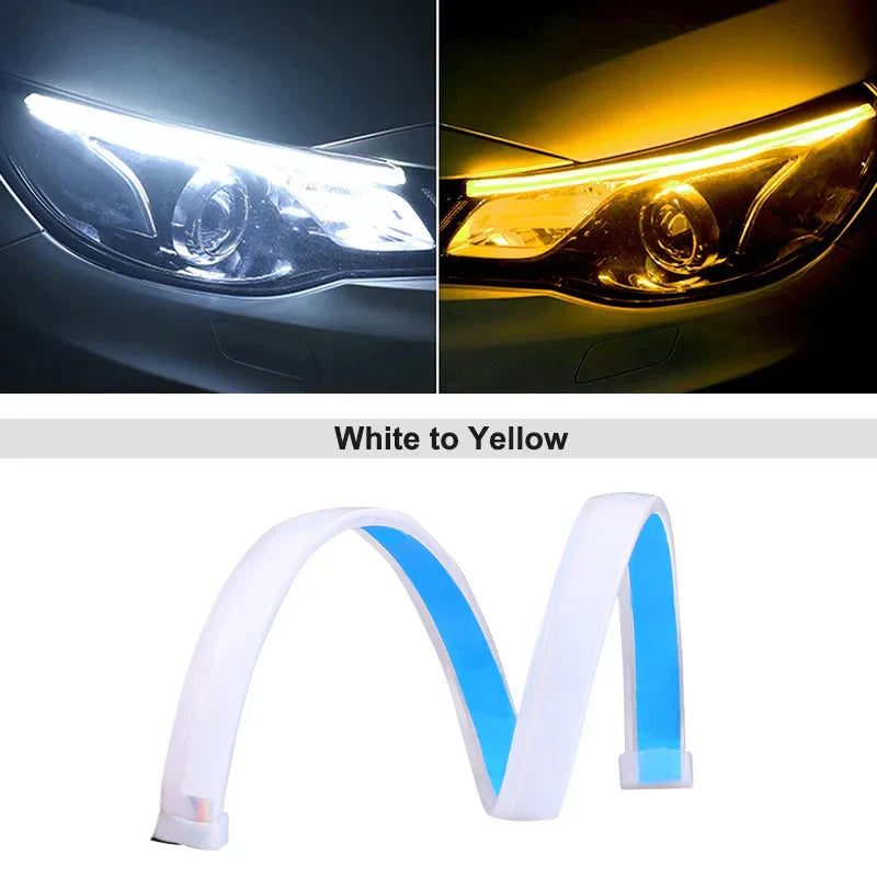 12V LED DRL Car Daytime Running Light Flexible Waterproof Strip Auto Headlights White Turn Signal Brake Flow Lights Car Styling