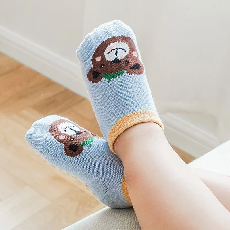 6 Pairs Kids Cotton Socks – Cute Cartoon Animal Pattern Non-Slip Floor Socks for Babies & Toddlers