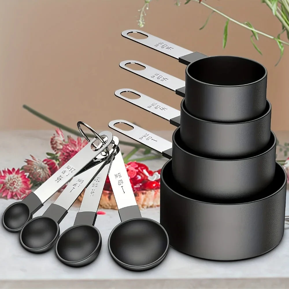 8PCS Stainless Steel Measuring Cups and Spoons Set – Accurate Kitchen Measuring Tools with Engraved Scale for Baking & Cooking