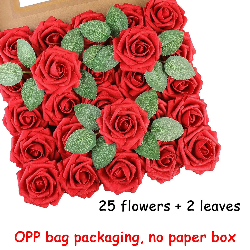 25pcs Artificial Roses with Stems – Fake Flowers for DIY Wedding Bouquets, Centerpieces & Home Decorations