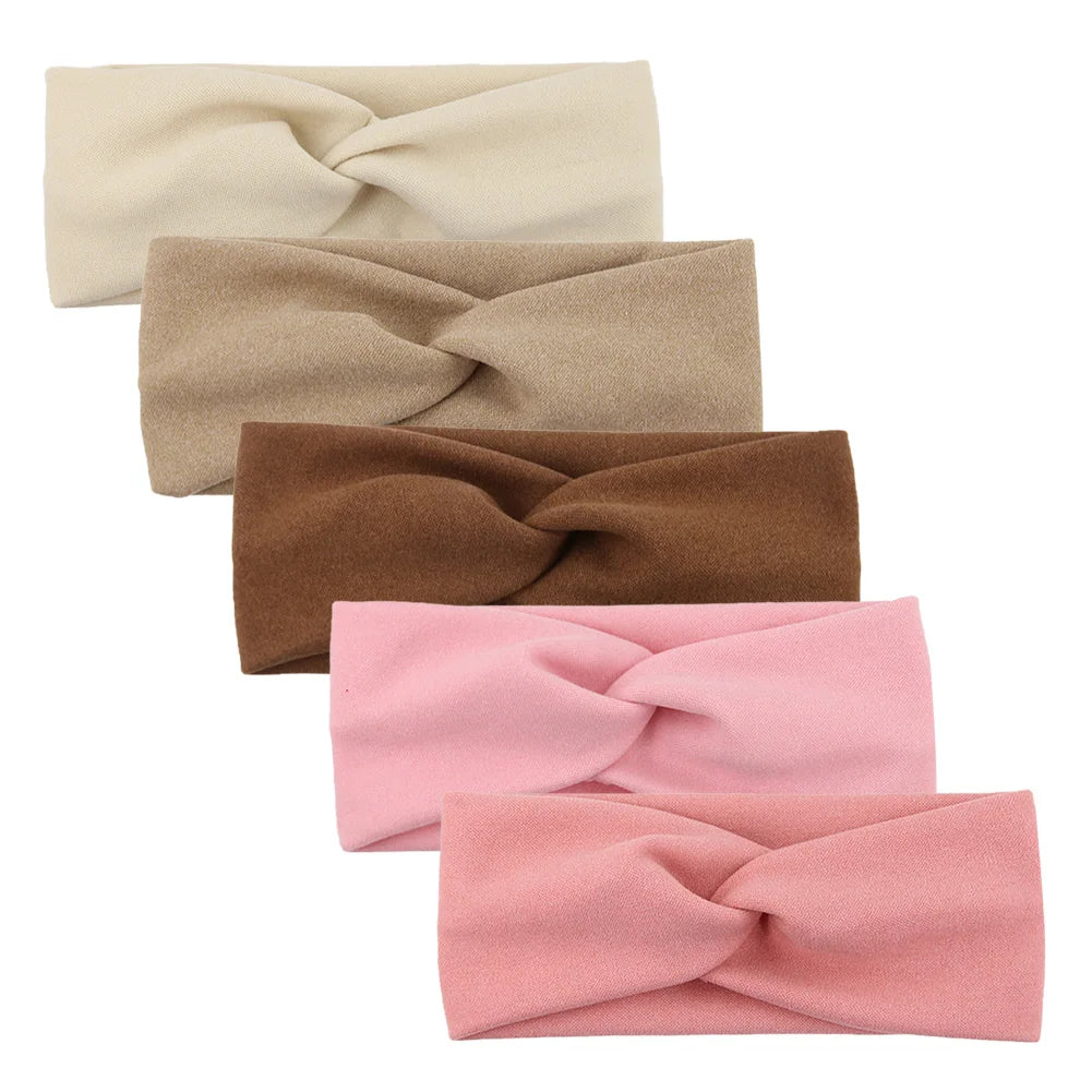 5Pcs Baby Girls Solid Twist Headbands – Handmade Cashmere Elastic Hairbands for Autumn Winter