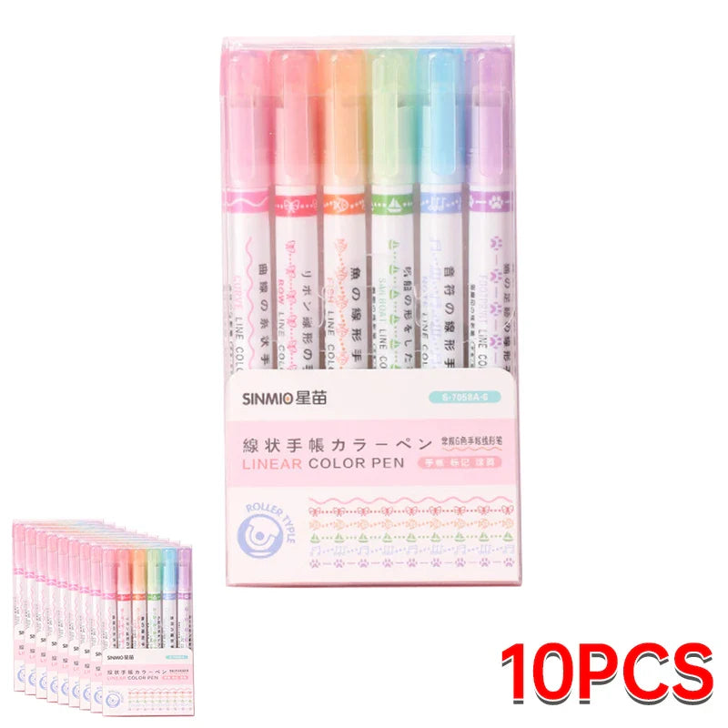 6Pcs/Set Flower Shape Outline Pens Highlighter Marker Curve Roller Tip Pen Cute Stationery Kawaii Graffiti School Acsesories