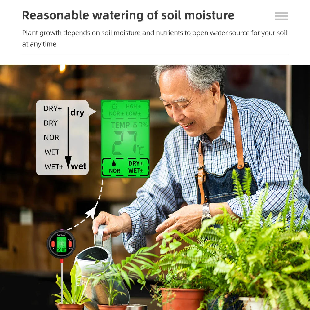 5-in-1 PH Soil Tester – Portable Moisture Meter, Thermometer, Humidity & Water Analyzer for Gardening & Hydroponics