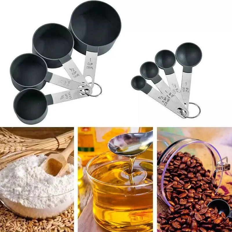 8PCS Stainless Steel Measuring Cups and Spoons Set – Accurate Kitchen Measuring Tools with Engraved Scale for Baking & Cooking