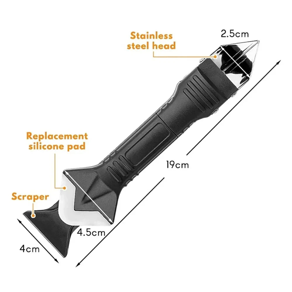 5 in 1 Metal Head Shovel Glue Tool Kit – Silicone Spatula, Caulk Remover, Grout Removal, Sealant Finishing & Corner Scraper