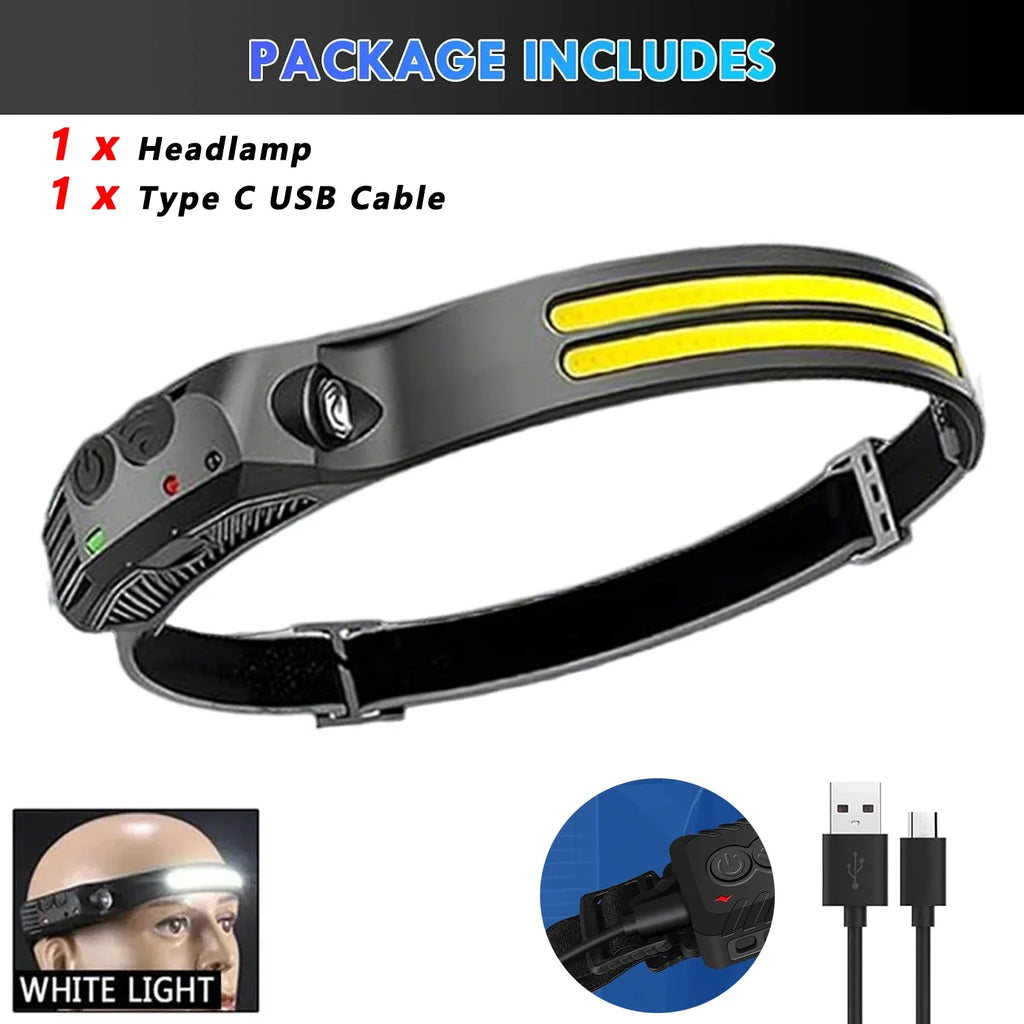 6 Modes LED Induction Headlamp COB Sensor Head Lamp Rechargeable Built-in Battery Flashlight Outdoor Work Lighting Headlights