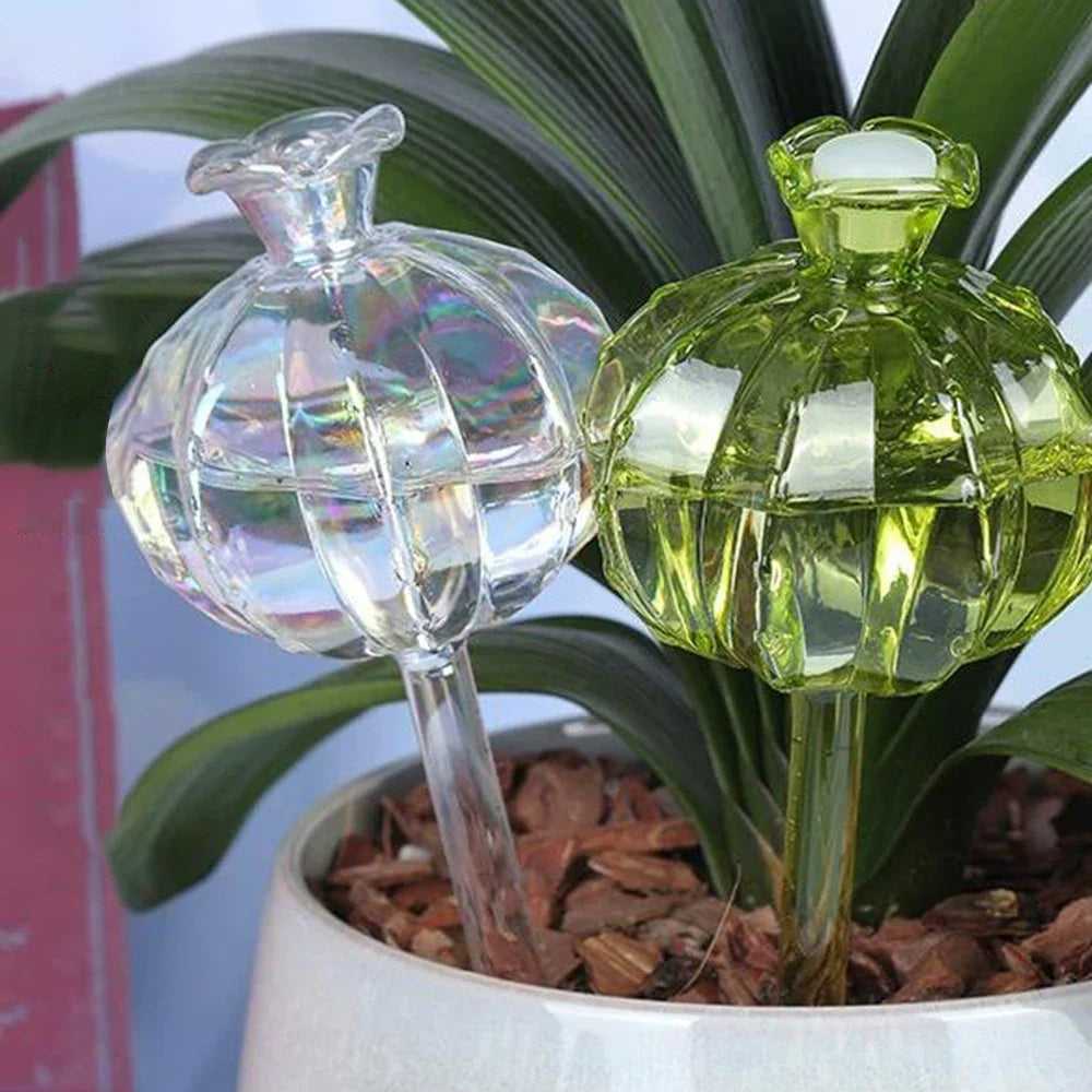 2PCS Glass Pomegranate Flower Watering Globes – Decorative Self-Watering Tools for Indoor & Outdoor Plants