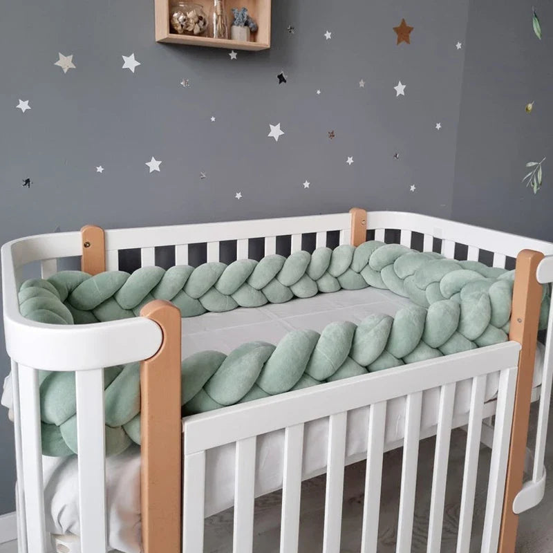 1–4M Braided Crib Bumper – Soft Baby Bed Protector Pillow for Infant Cradle & Nursery Decor