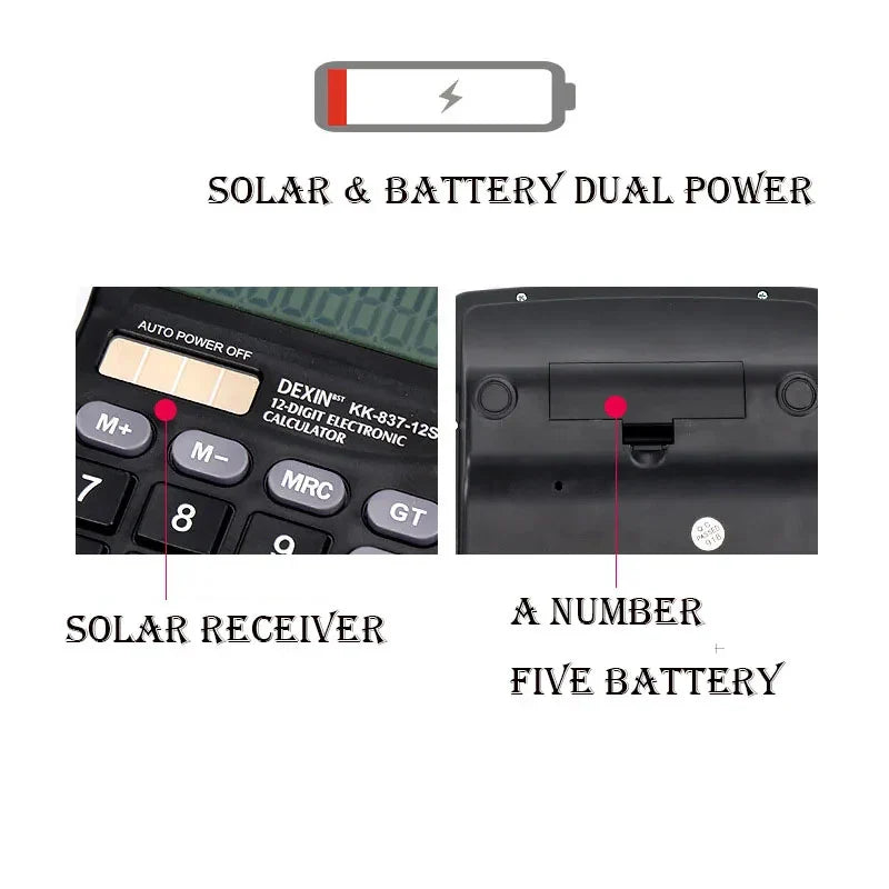 12-Digit Large LCD Display Calculator – Standard Function Solar & Battery Dual Power Desktop Calculator for Home & Office