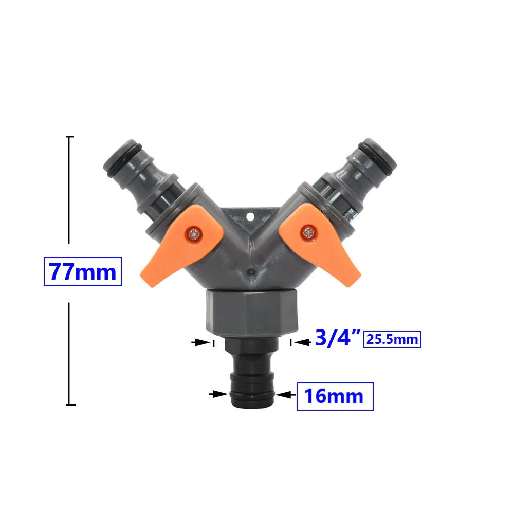 2-Way Tap Hose Splitter – 1/2" & 3/4" Garden Y Splitter with Adjustable Valve Control
