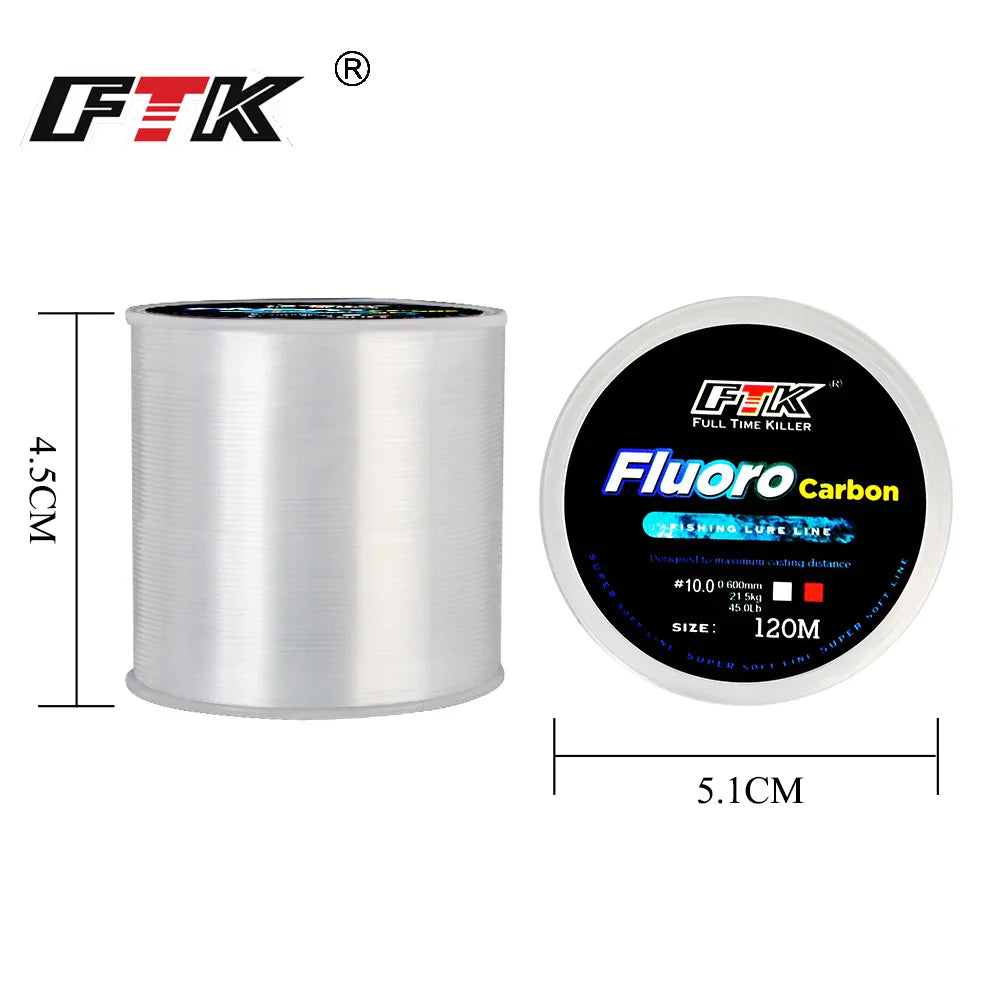 120M Fluorocarbon Coated Fishing Line – Carbon Fiber Leader Line for Sinking Lures (7.15–45LB)