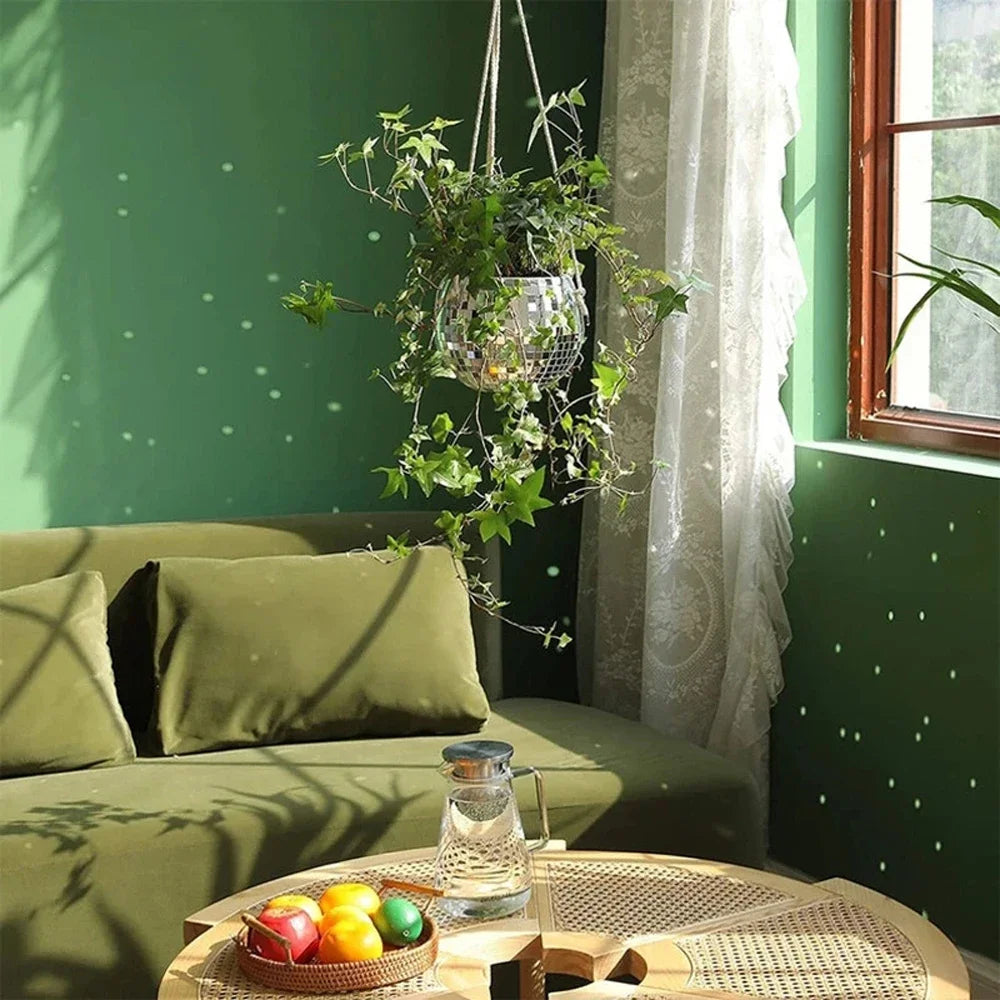 10/15/20CM Basket Disco Ball Hanging Planter Indoor Wall Hanging Creative Green Flower Pot Garden Decoration Gardening Hanging