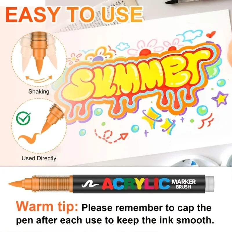 12-120 Colors Acrylic Paint Pens – Brush Tip Markers for Rock, Wood, Canvas & DIY Crafts