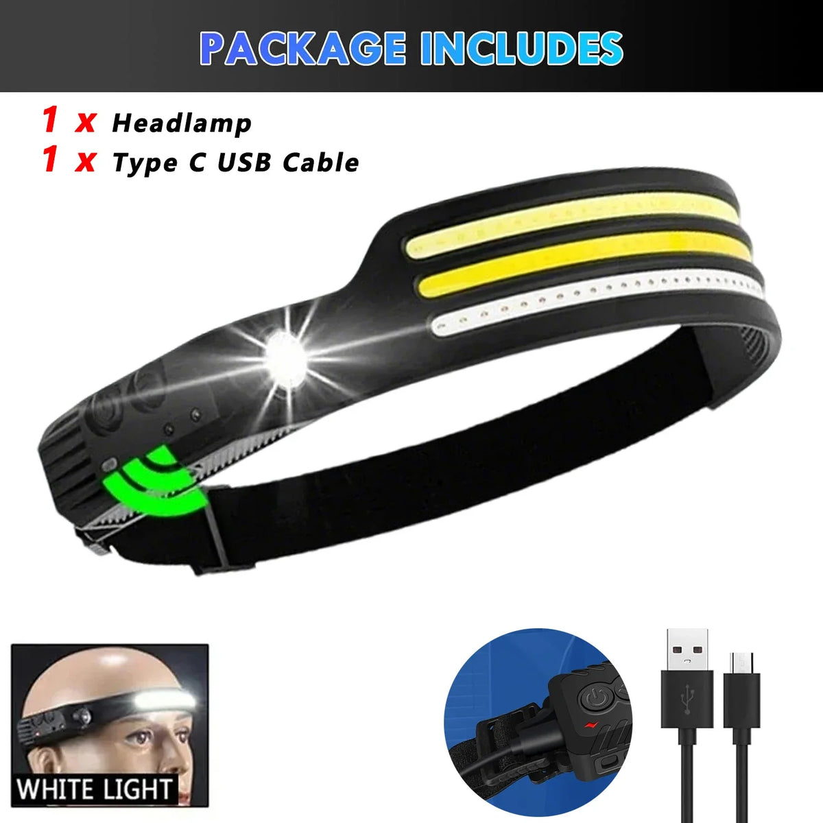6 Modes LED Induction Headlamp COB Sensor Head Lamp Rechargeable Built-in Battery Flashlight Outdoor Work Lighting Headlights