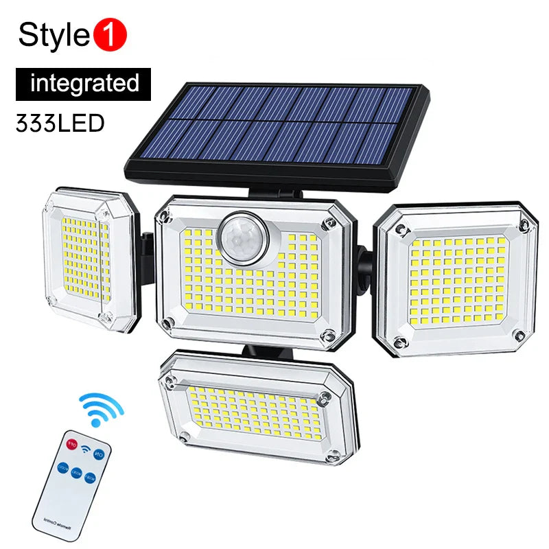1-Pack Outdoor Motion Sensor Solar Light – 4-Head 122 LED Flood Lamp with 270° Coverage, 3000 Lumens & Solar Power