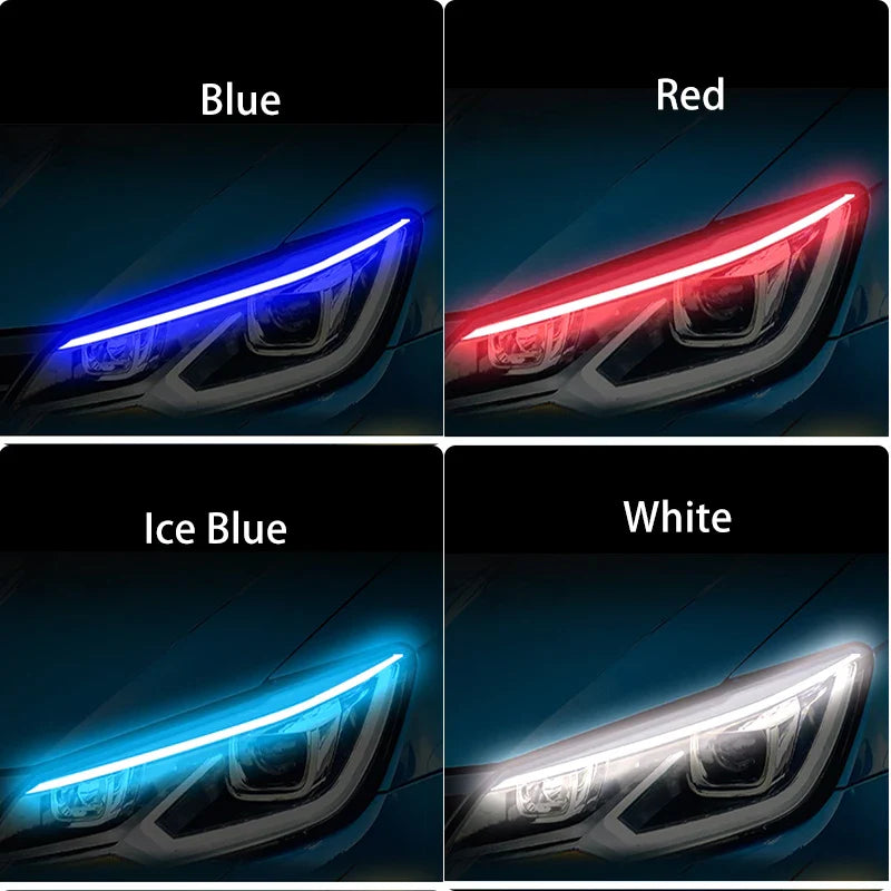 2pcs LED Car DRL Daytime Running Light Flexible Waterproof Strip 12V Auto Headlights White Turn Signal Yellow Brake Flow Lights