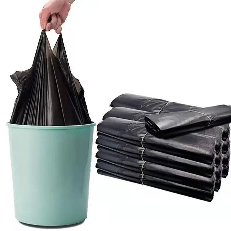 100PCS Black Vest Plastic Bags – Durable Garbage & Shopping Bags with Handles for Kitchen & Living Room