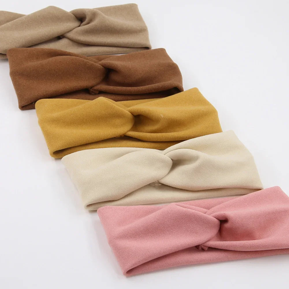 5Pcs Baby Girls Solid Twist Headbands – Handmade Cashmere Elastic Hairbands for Autumn Winter