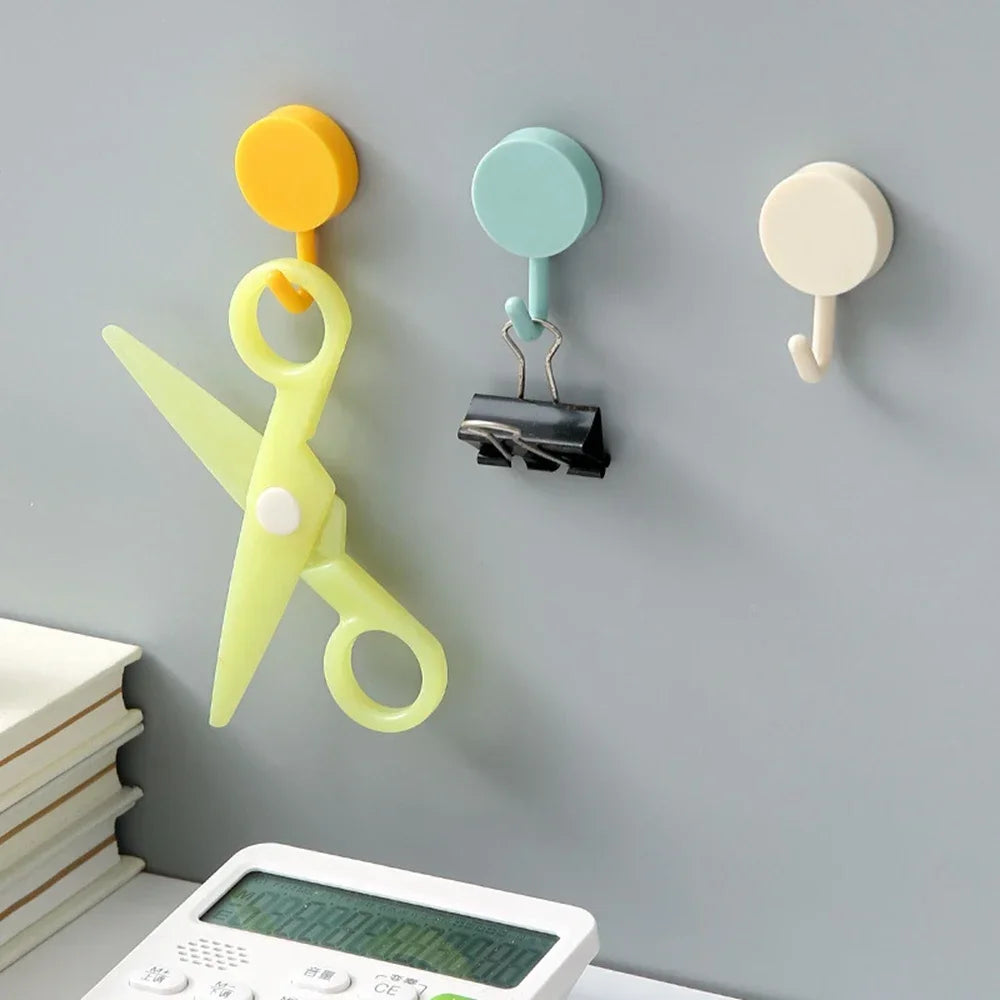 10PCS Self Adhesive Wall Hooks Strong Hold No Drilling – Multi-Color Coat, Bag, Towel Hangers for Bathroom, Kitchen & Home Storage