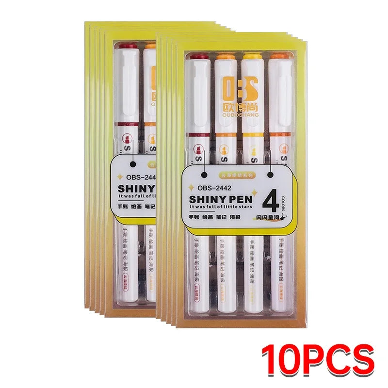 4 Colors Shining Highlighter Pens – Kawaii School Markers for Notes & Journals