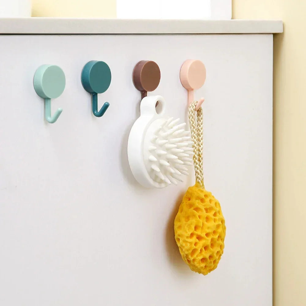 10PCS Self Adhesive Wall Hooks Strong Hold No Drilling – Multi-Color Coat, Bag, Towel Hangers for Bathroom, Kitchen & Home Storage
