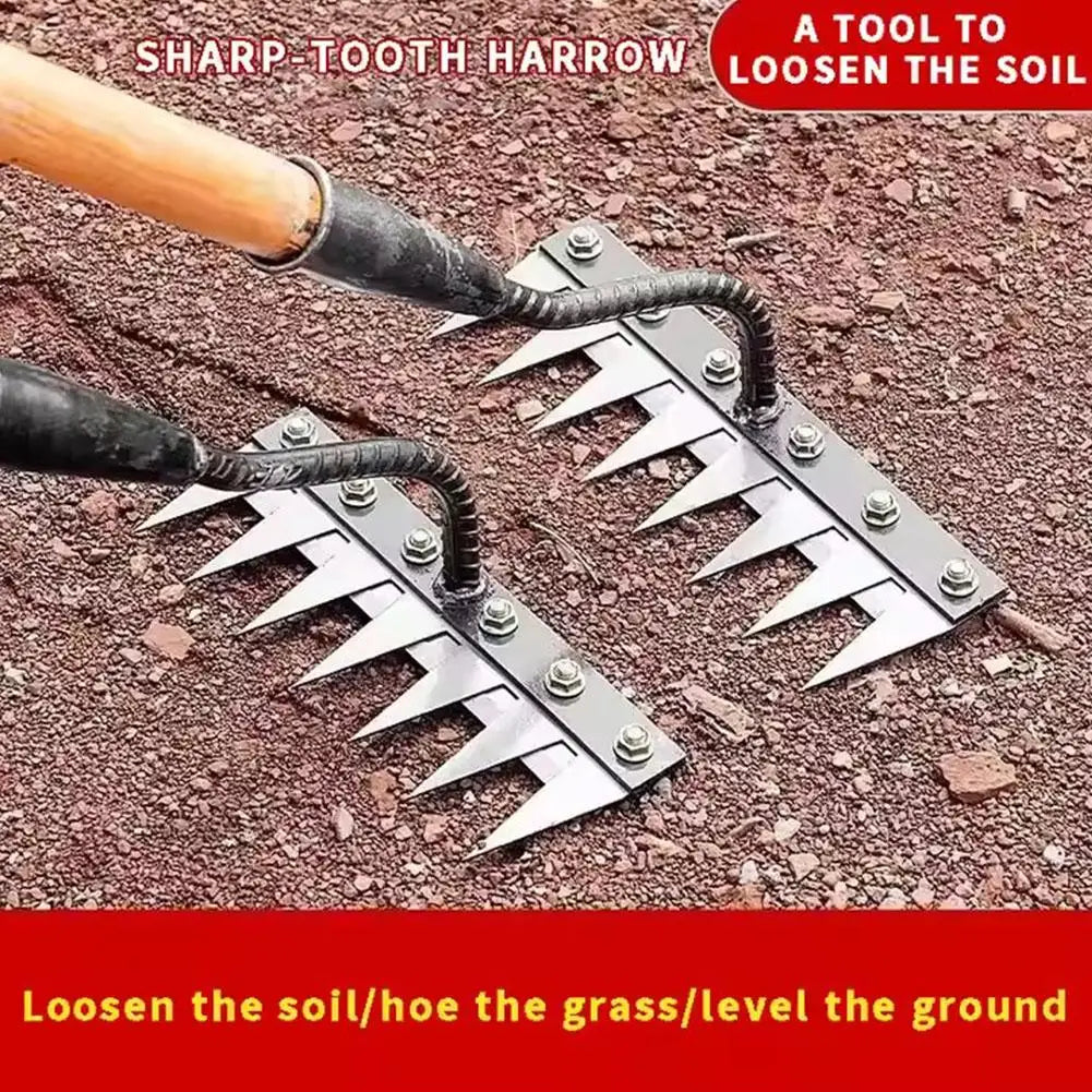 5/6/7/8 Teeth Carbon Steel Garden Rake – Heavy Duty Soil Loosening & Weeding Tool