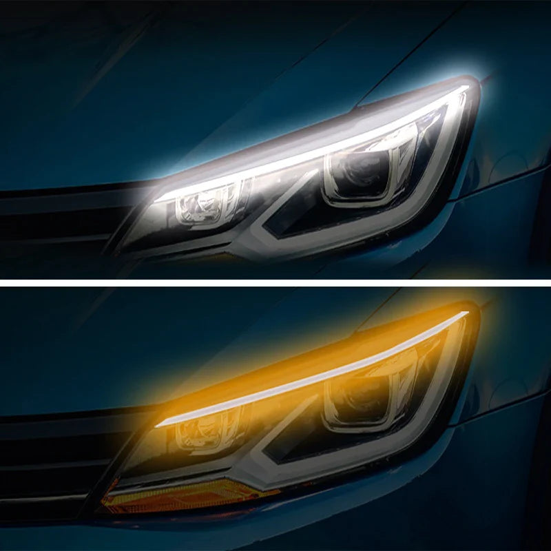 2pcs LED Car DRL Daytime Running Light Flexible Waterproof Strip 12V Auto Headlights White Turn Signal Yellow Brake Flow Lights