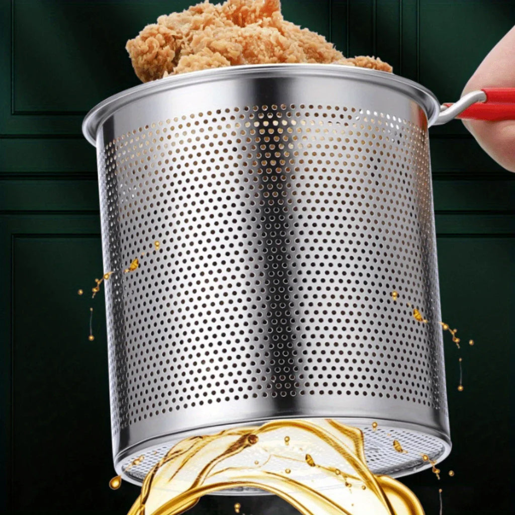 4PCS Stainless Steel Tempura Fryer Pot Set – Japanese Deep Fry Pan with Mesh Strainer, Lid & Food Clip