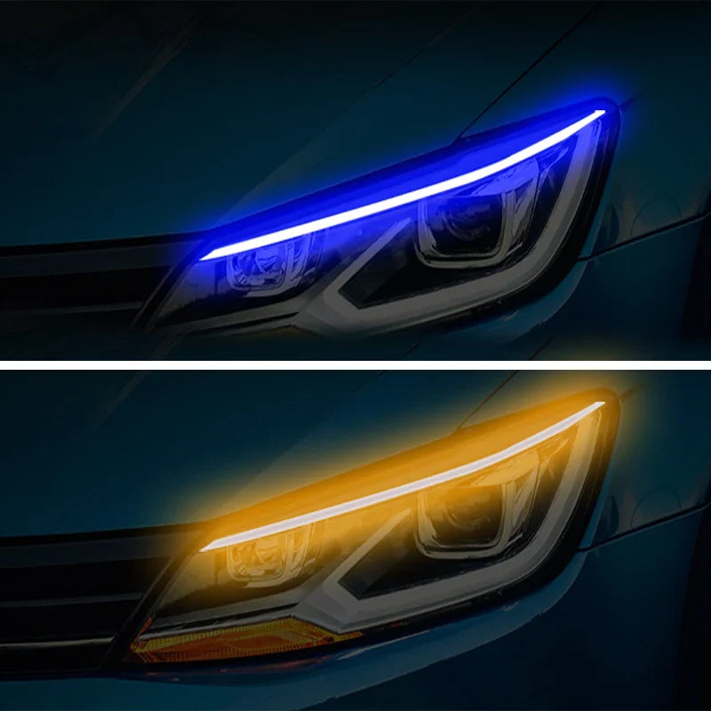 2pcs LED Car DRL Daytime Running Light Flexible Waterproof Strip 12V Auto Headlights White Turn Signal Yellow Brake Flow Lights