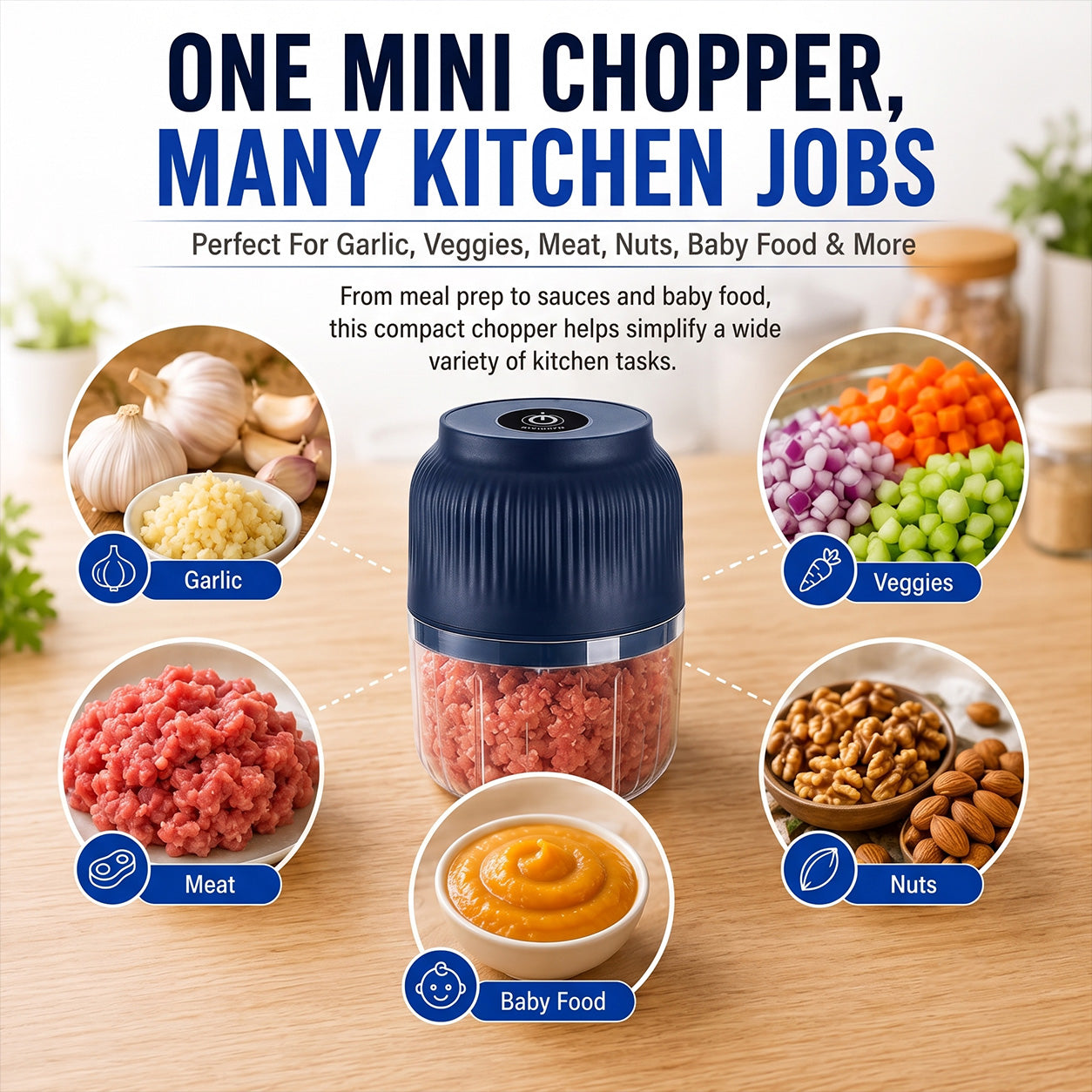Wireless Mini Food Chopper with USB Charging