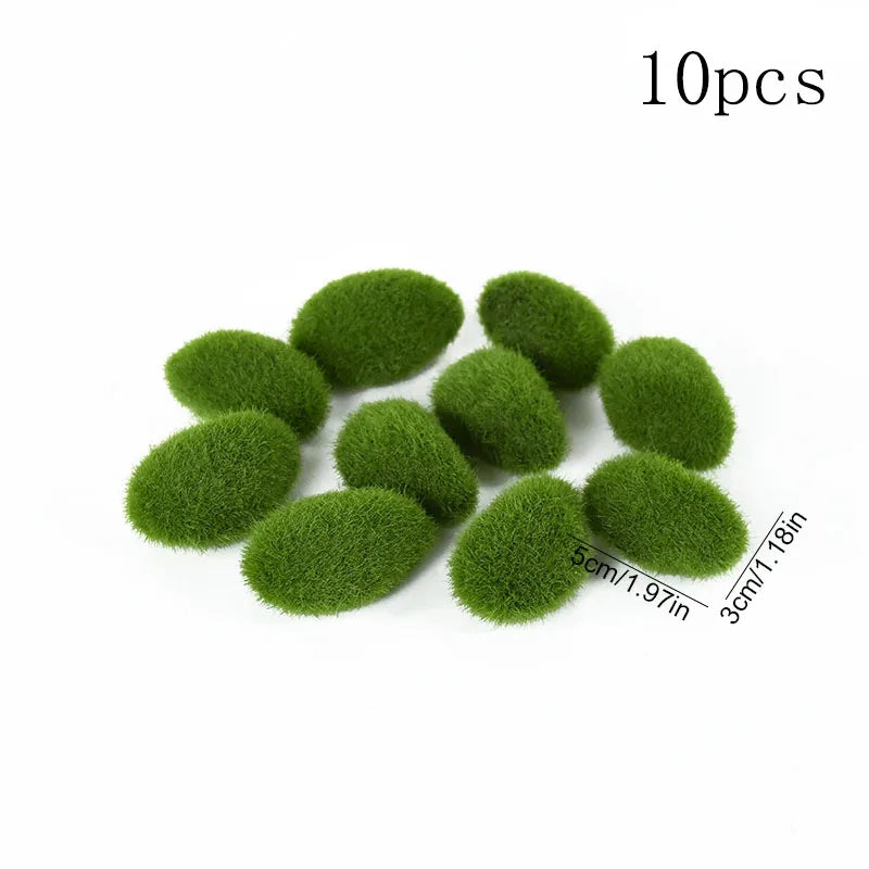 10PCS Artificial Moss Stones – Green Decorative Moss Balls for Home, Garden & Floral Arrangements