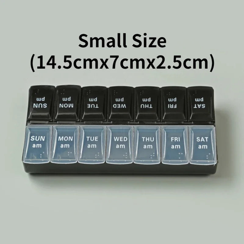 7-Day Travel Pill Organizer – Portable Weekly Pill Case with 14 Grids for Vitamins & Medications