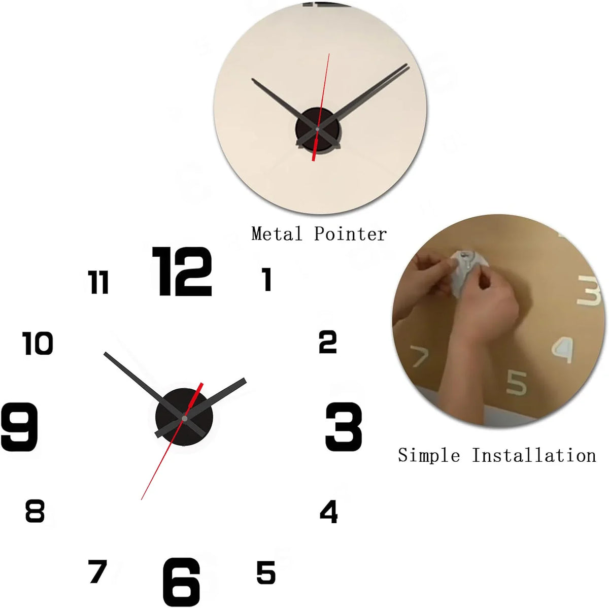 3D Creative Frameless DIY Wall Hanging Clock – Silent Digital Clock with Antique Style for Living Room & Office Decoration