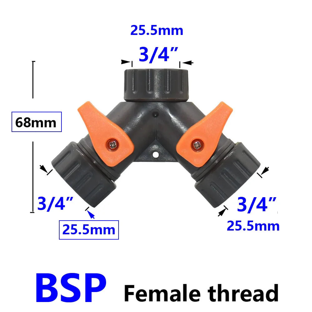 2-Way Tap Hose Splitter – 1/2" & 3/4" Garden Y Splitter with Adjustable Valve Control