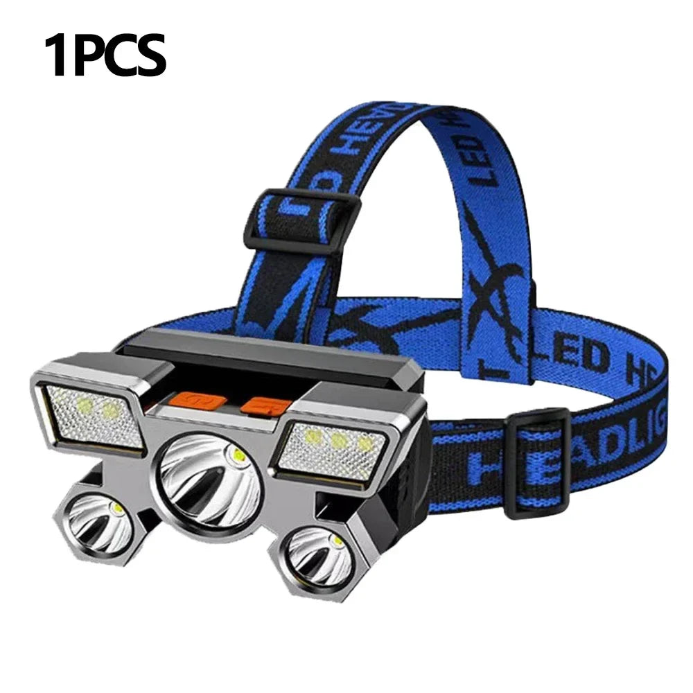 5LED USB Headset Flashlight – High-Brightness Rechargeable Headlamp for Outdoor, Fishing & Household Use