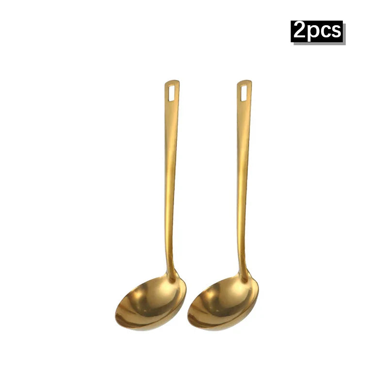 6pcs Stainless Steel Dinnerware Set Home Creative Korean Cutlery Golden Spoon Korean-style Hot Pot Cutlery Set Kitchenware Set