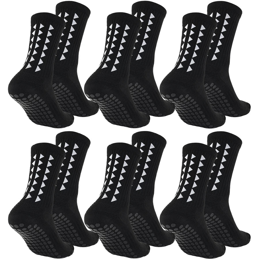 6 Pairs Football Grip Socks – Towel Bottom Sports Socks for Soccer, Rugby, Running & Cycling