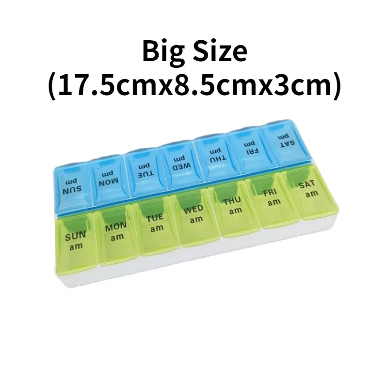 7-Day Travel Pill Organizer – Portable Weekly Pill Case with 14 Grids for Vitamins & Medications