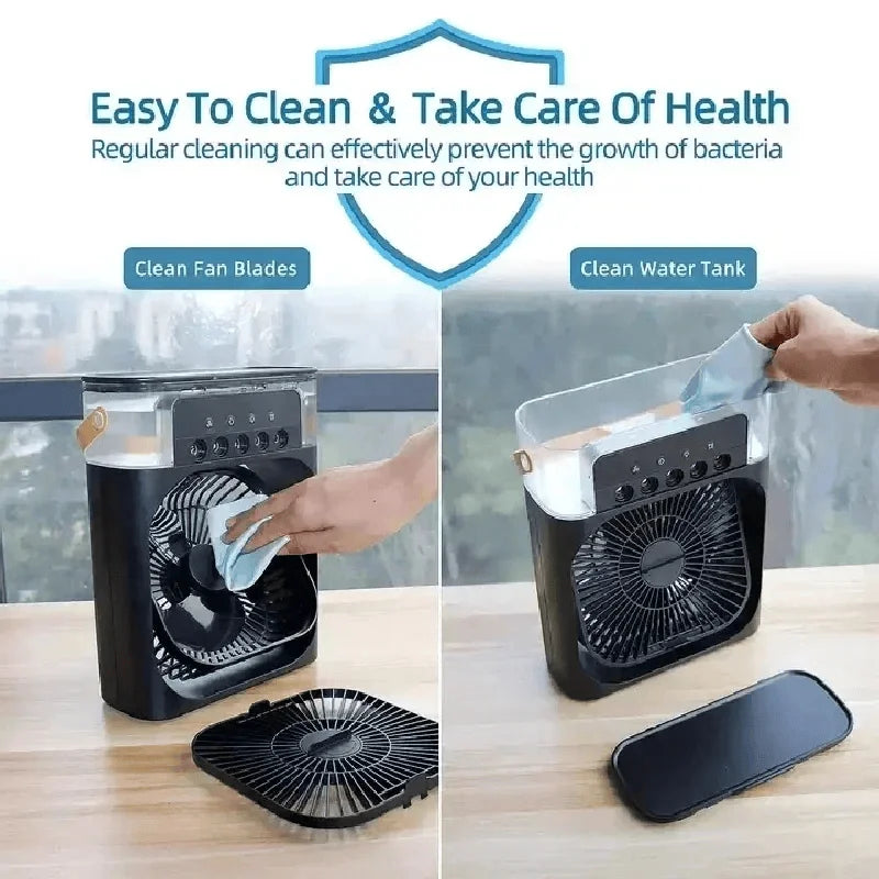 3-in-1 Portable Air Cooler Fan – Mini USB Humidifier, Air Conditioner & LED Night Light for Home, Office & Travel