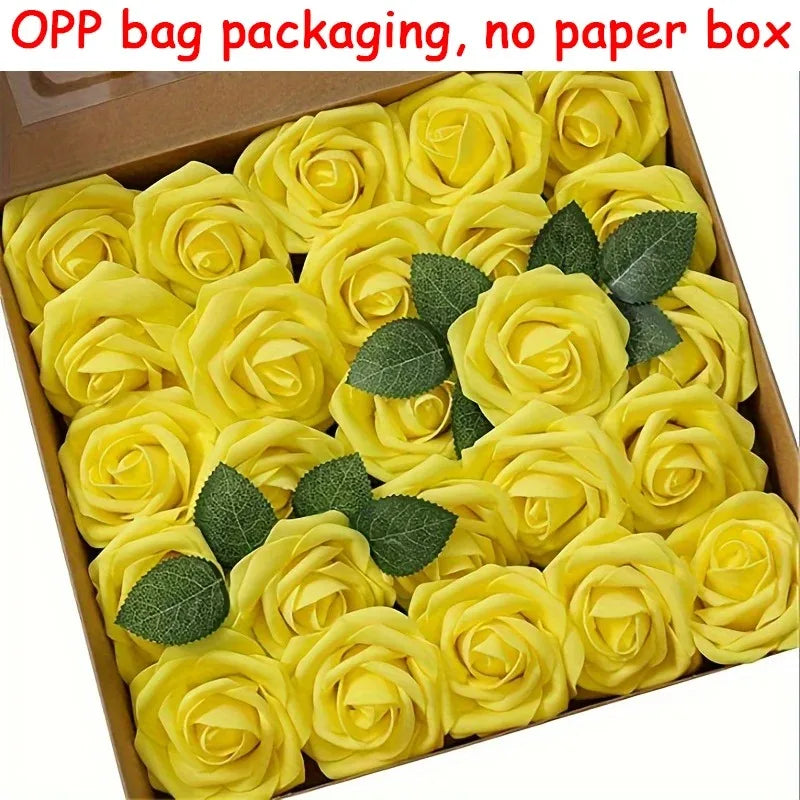 25Pcs Milk White Artificial Rose Flowers – Silk Fake Flower Stems for DIY Wedding Bouquets & Home Decor