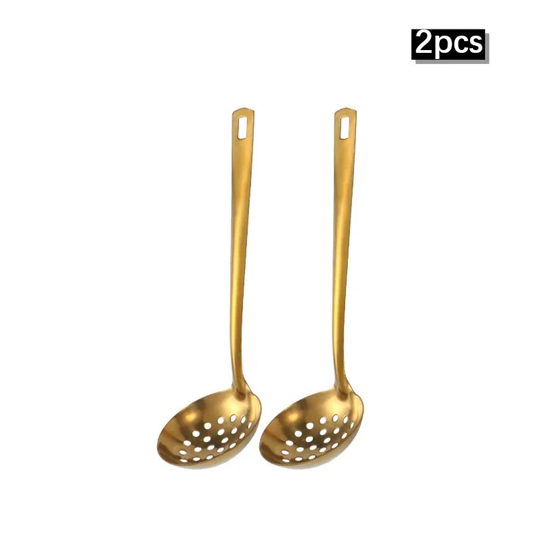 6pcs Stainless Steel Dinnerware Set Home Creative Korean Cutlery Golden Spoon Korean-style Hot Pot Cutlery Set Kitchenware Set