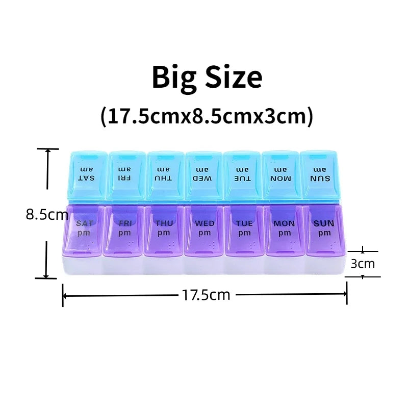 7-Day Travel Pill Organizer – Portable Weekly Pill Case with 14 Grids for Vitamins & Medications