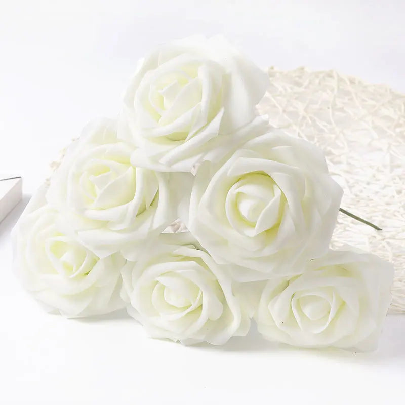 25Pcs Milk White Artificial Rose Flowers – Silk Fake Flower Stems for DIY Wedding Bouquets & Home Decor