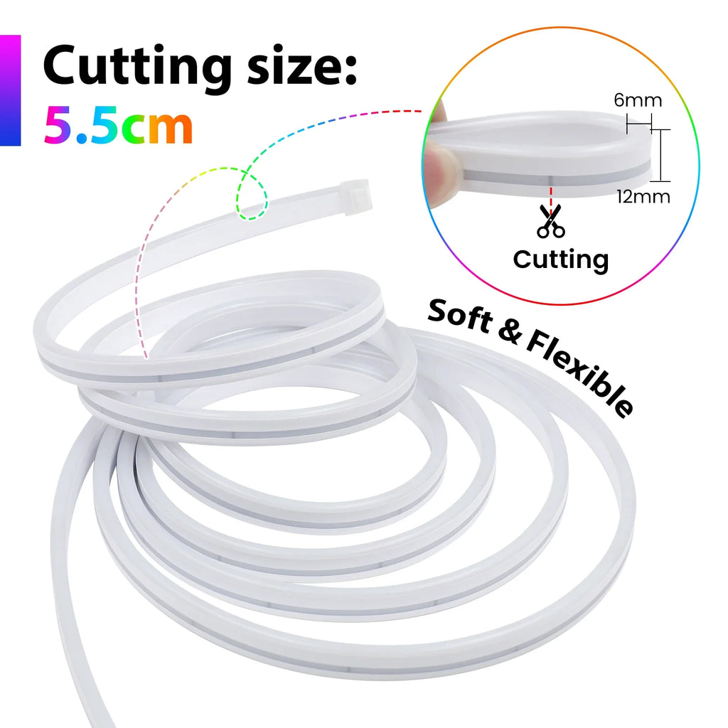 3AA Battery Box RGB Neon LED Strip Light – 5V 108 LEDs/M Waterproof Flexible Neon Strip with Bluetooth & Remote Control
