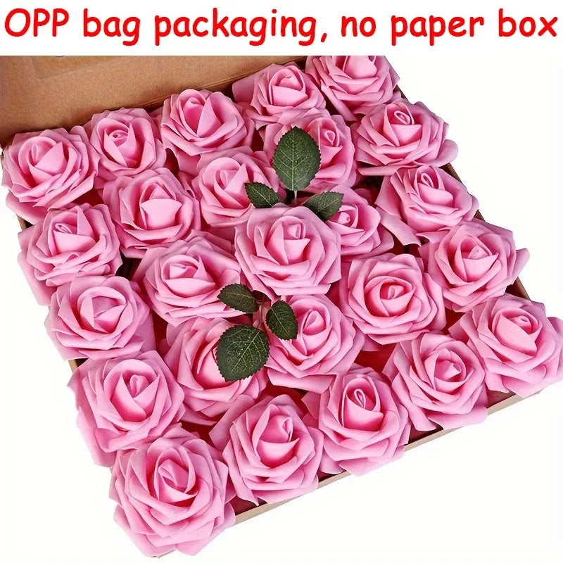 25Pcs Milk White Artificial Rose Flowers – Silk Fake Flower Stems for DIY Wedding Bouquets & Home Decor